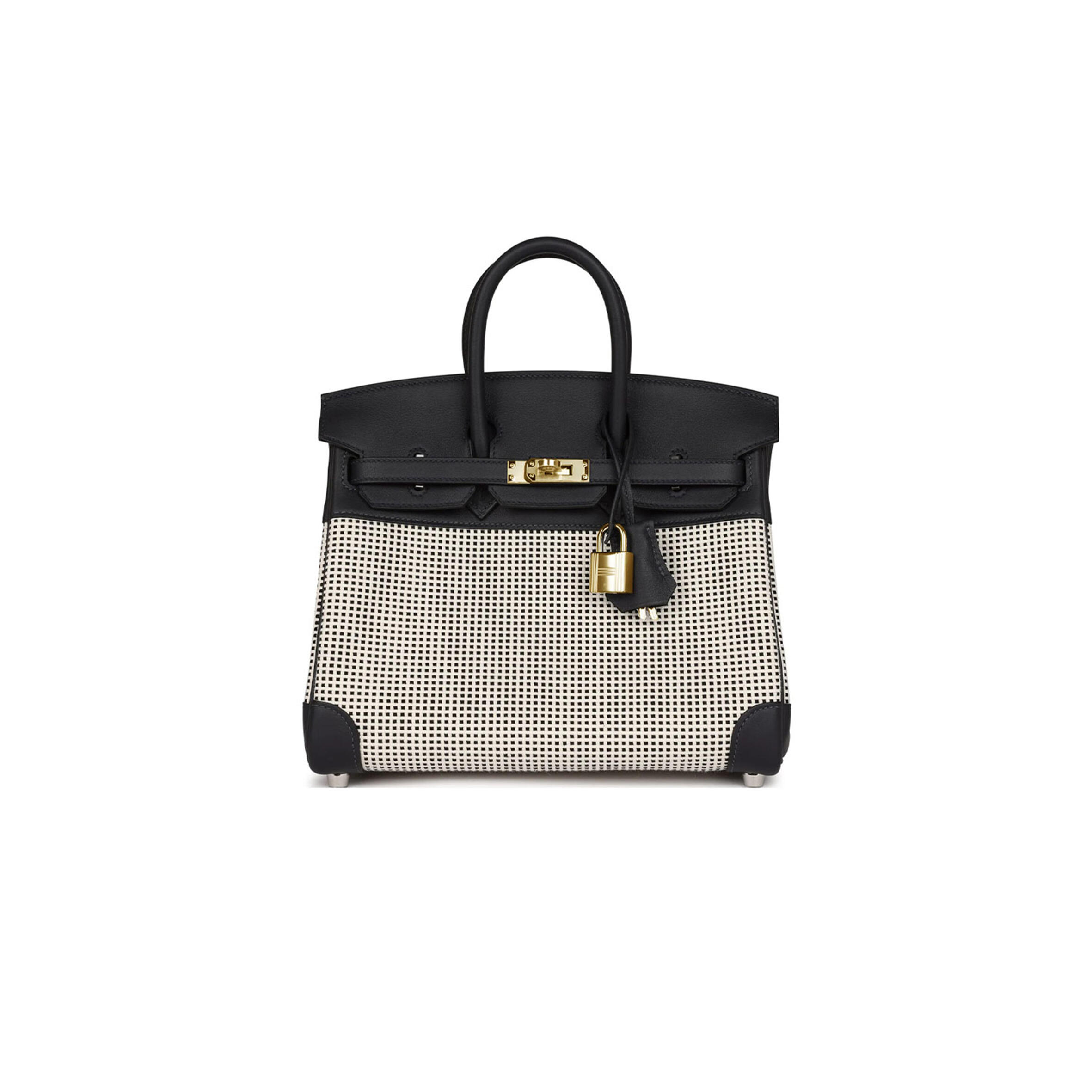 H**mes MASTER QUADRILLE BIRKIN 25 BLACK SWIFT AND ECRU TOILE PALLADIUM HARDWARE (25*20*13cm)